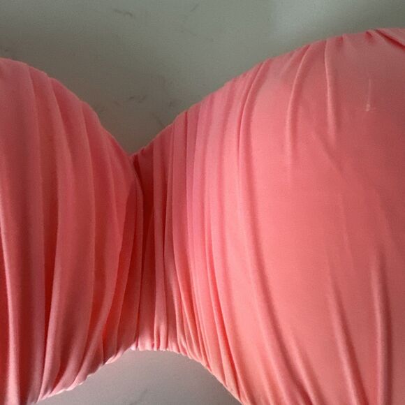 Hot Pink Peach Strapless Swim Bra Women's Large B/C Cup Ruched - Picture 3 of 10